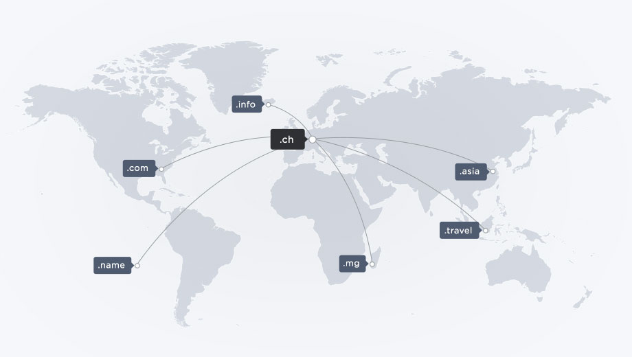 World map with some TLDs