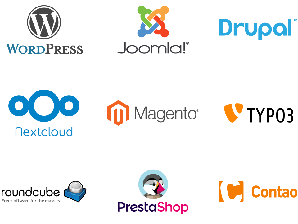Icônes de différents programmes. Par exemple WordPress, Joomla, Typo3.