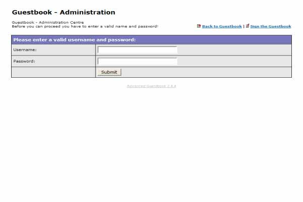 Advanced Guestbook: Anmeldeseite