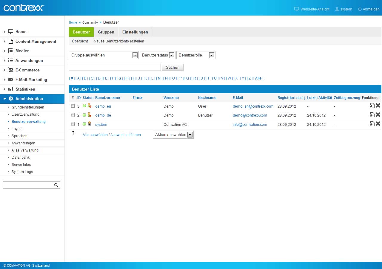 Contrexx: Benutzerverwaltung
