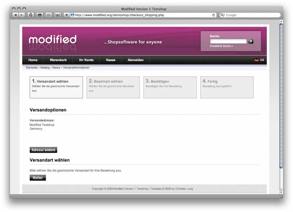 modified eCommerce Shopsoftware: Versandoptionen wählen
