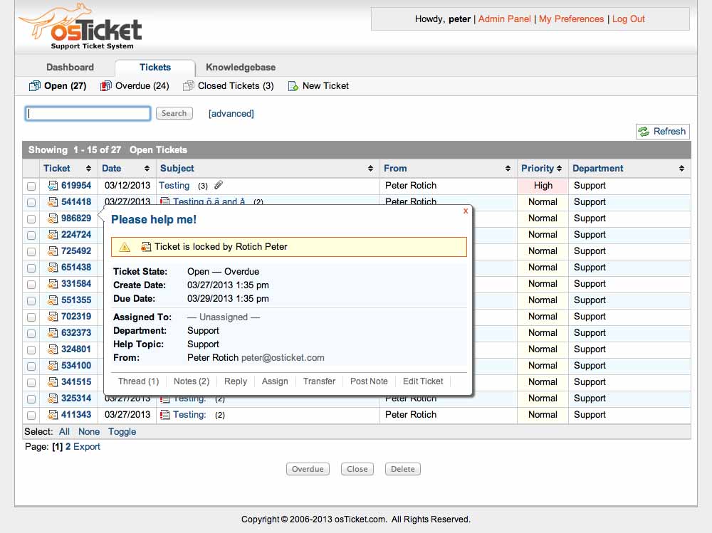 osTicket: Ticket-Übersicht