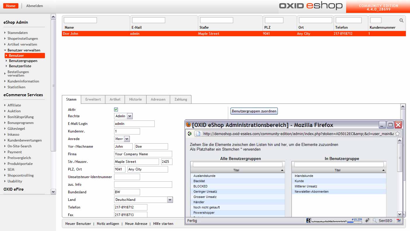 OXID eShop Community: Benutzerverwaltung