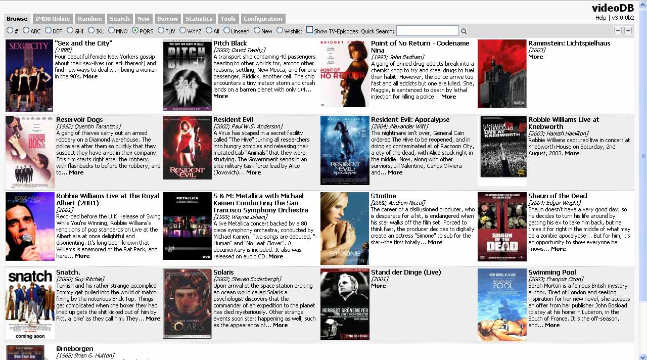 videoDB: Videoübersicht