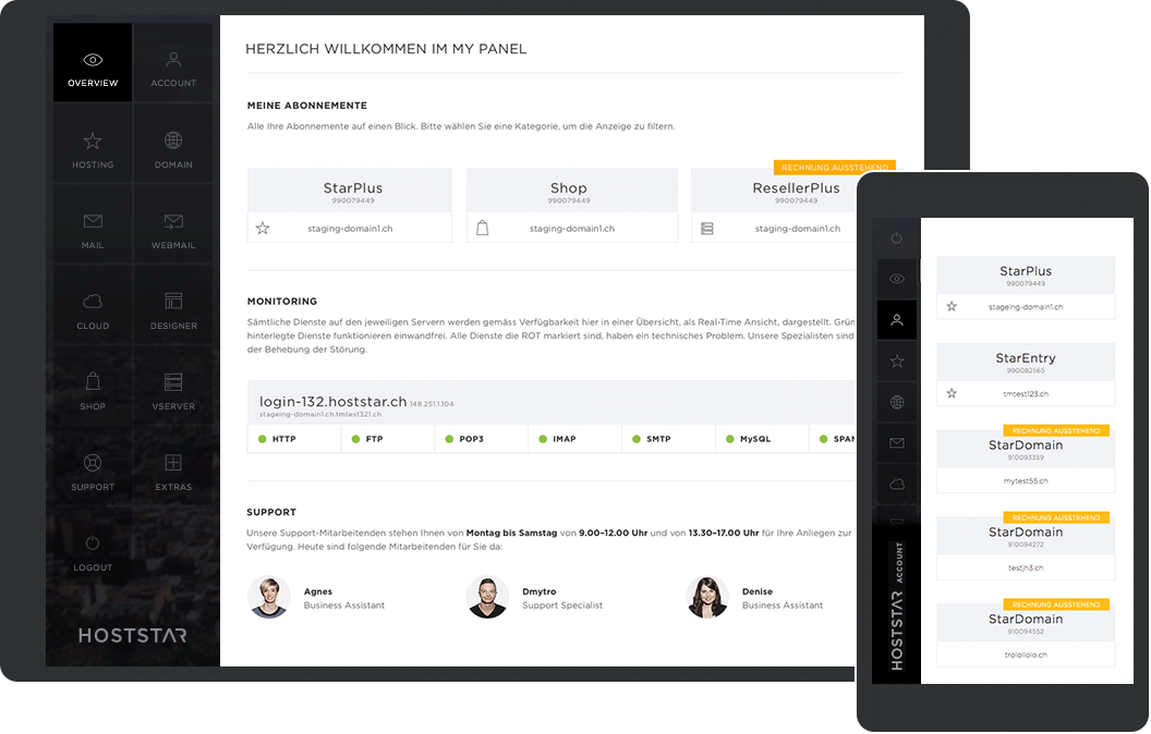 My Panel Ansicht im Browser auf dem Tablet und Smartphone.