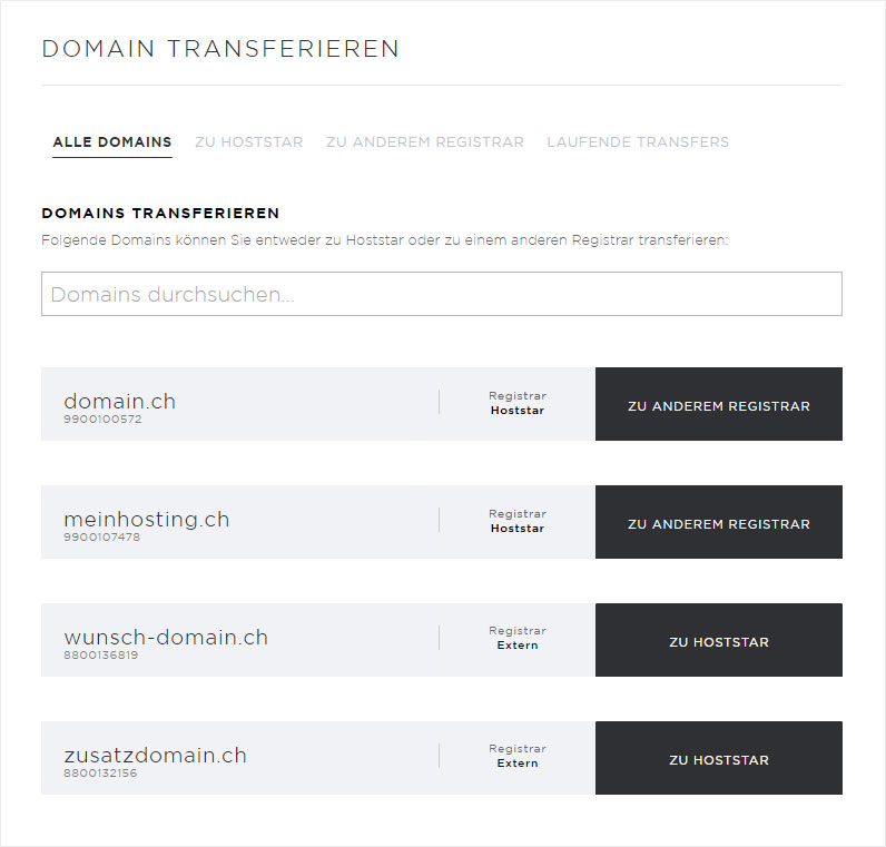 Support Domaintransfer Zu Anderem Registrar Hoststar