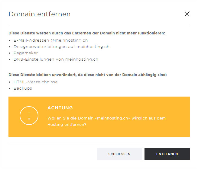 Support Domains Domainverwaltung Domain entfernen Hoststar