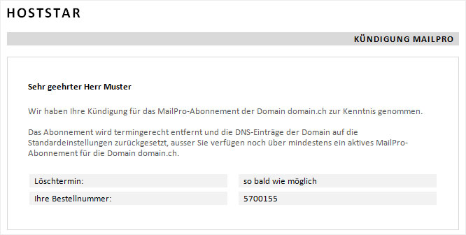 Support: Abonnement kündigen | Hoststar